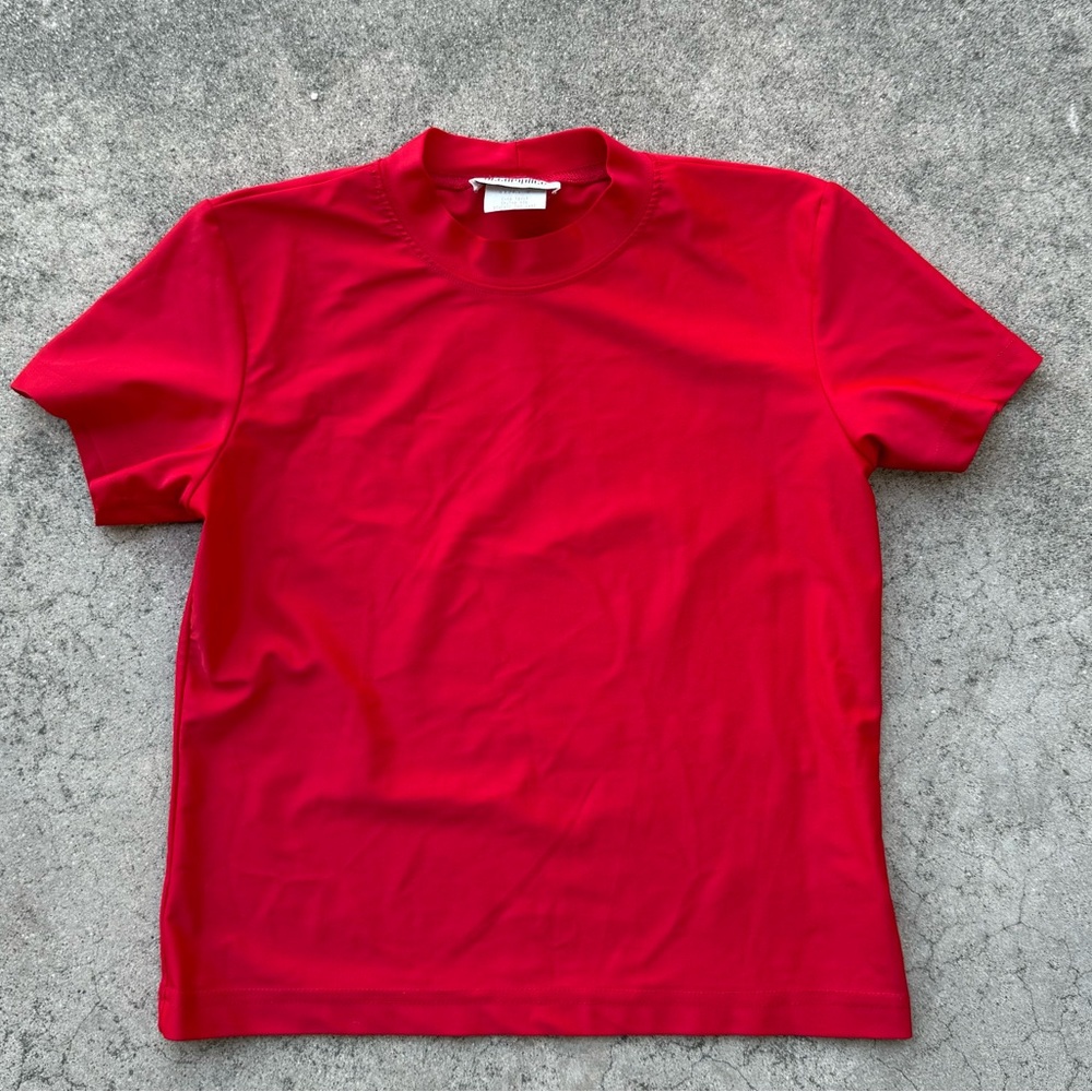 Vintage 90s Bright Red Mock Neck Crop Top accomplice made in USA small